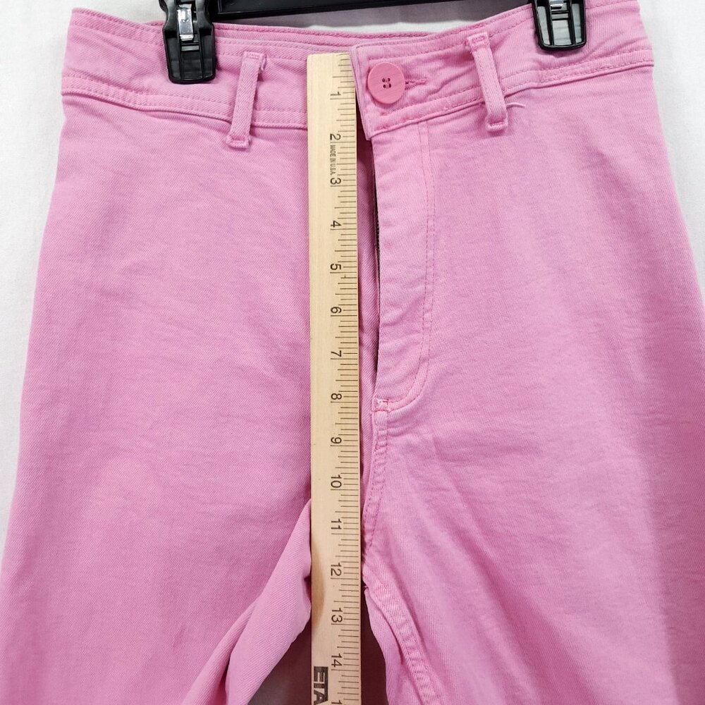 Zara Pink The Marine Flare Stretch Wide Leg Raw Hem High Rise Jean Size 4 - Picture 6 of 16